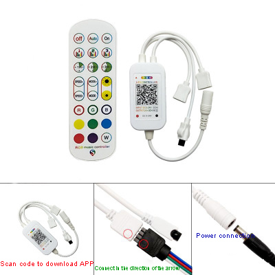 DC5-24V RGB Bluetooth/WiFi Music APP LED Mini Controller With 24 Keys Remote Control, Work With Alexa & Google Assitant DC5-24V RGB Bluetooth/WiFi Music APP LED Mini Controller With 24 Keys Remote Control, Work With Alexa & Google Assitant
